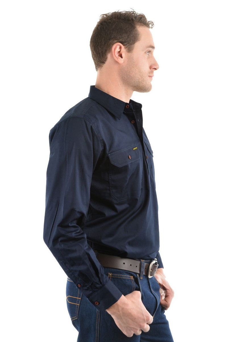 Half Placket Light Cotton Shirt [c:navy Size:3xl]