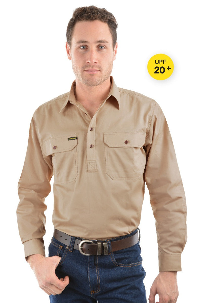 Half Placket Light Cotton Shirt [c:stone Size:2xl]