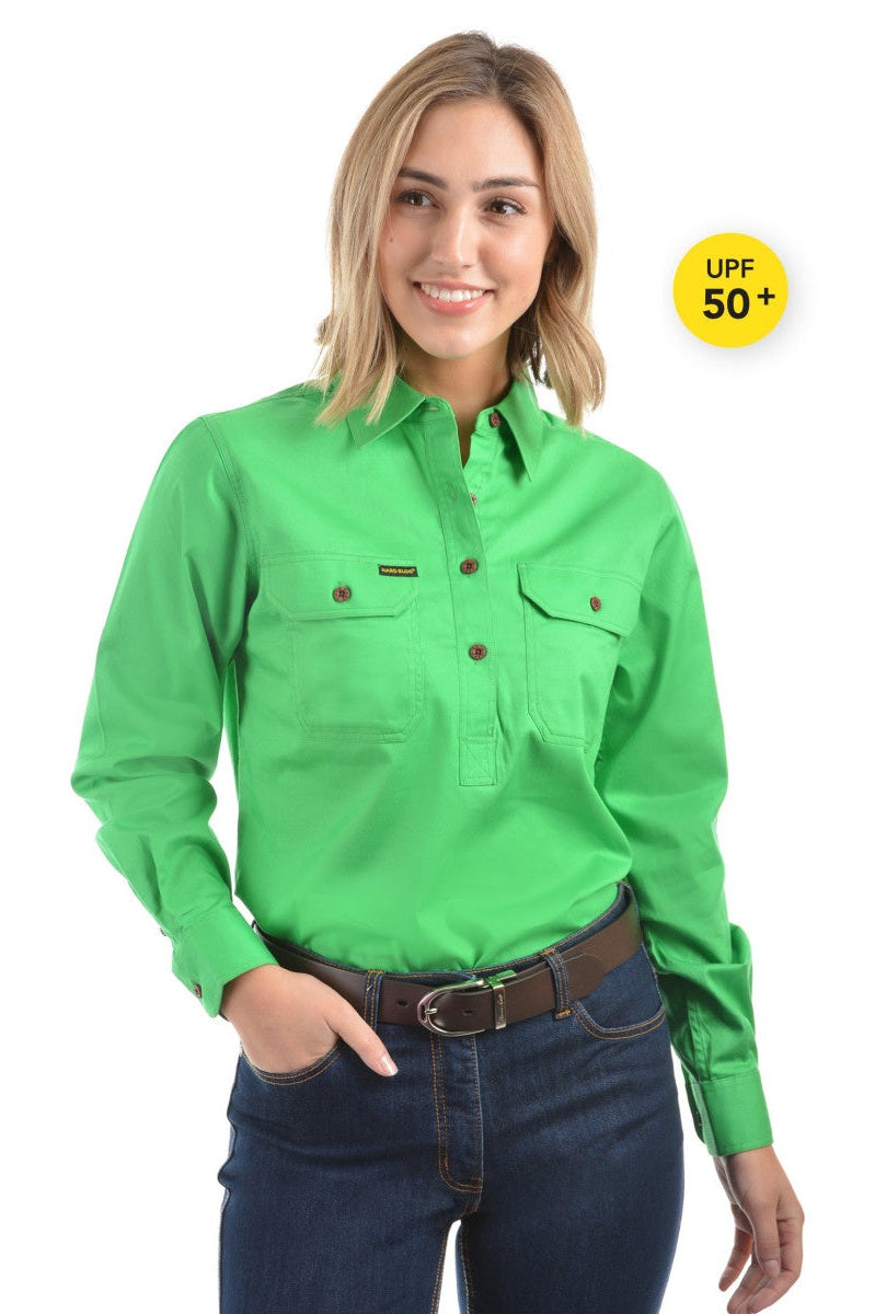 Half Placket Light Cotton Shirt [c:lime Green Size:10]