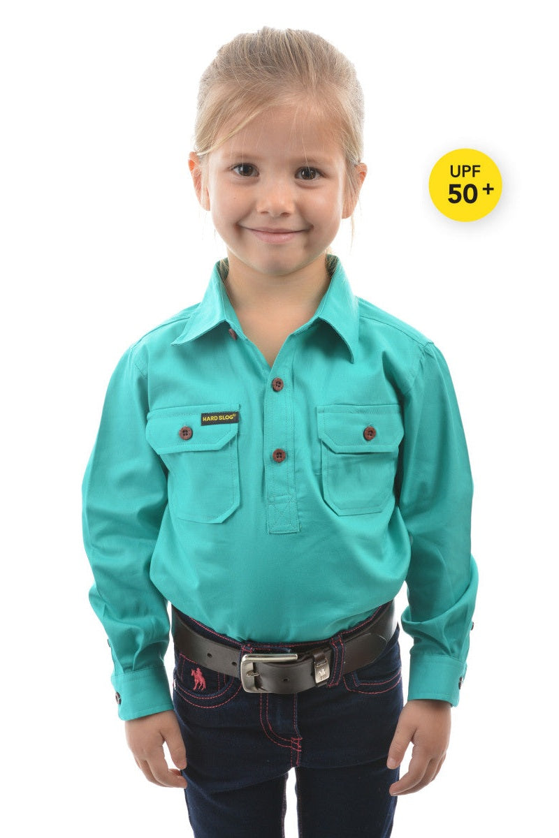 Girls Half Placket Light Cotton Shirt [c:turquoise Size:10]