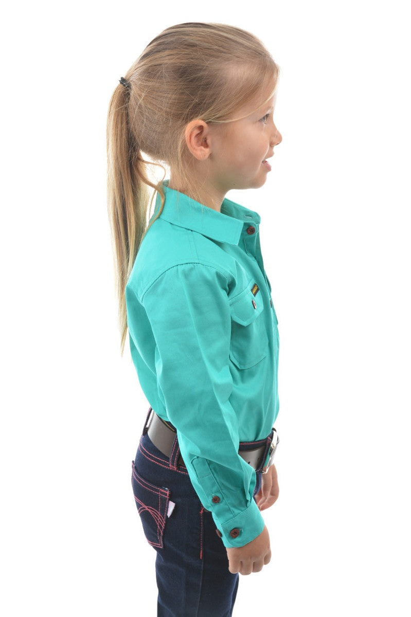 Girls Half Placket Light Cotton Shirt [c:turquoise Size:10]