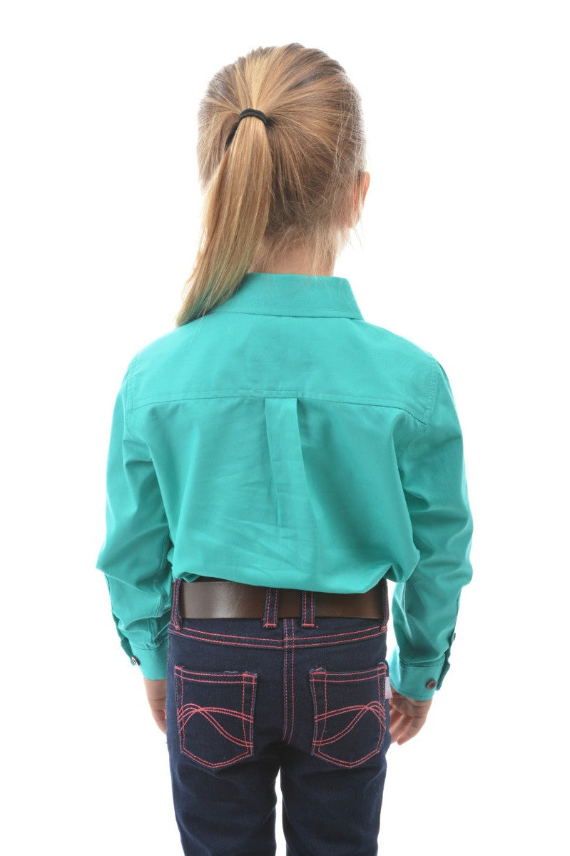 Girls Half Placket Light Cotton Shirt [c:turquoise Size:10]