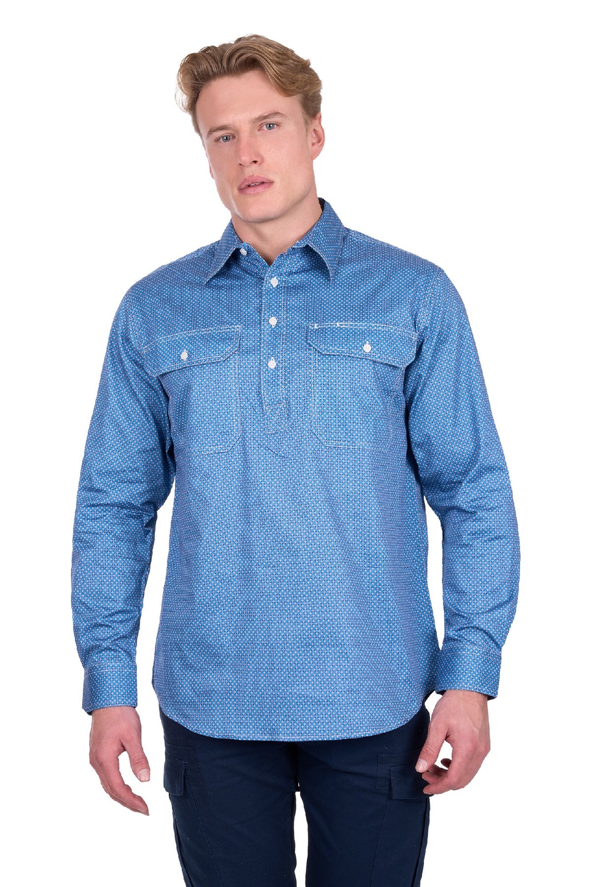 Holden 1/2 Plkt Shirt [c:navy/blue Size:xs]