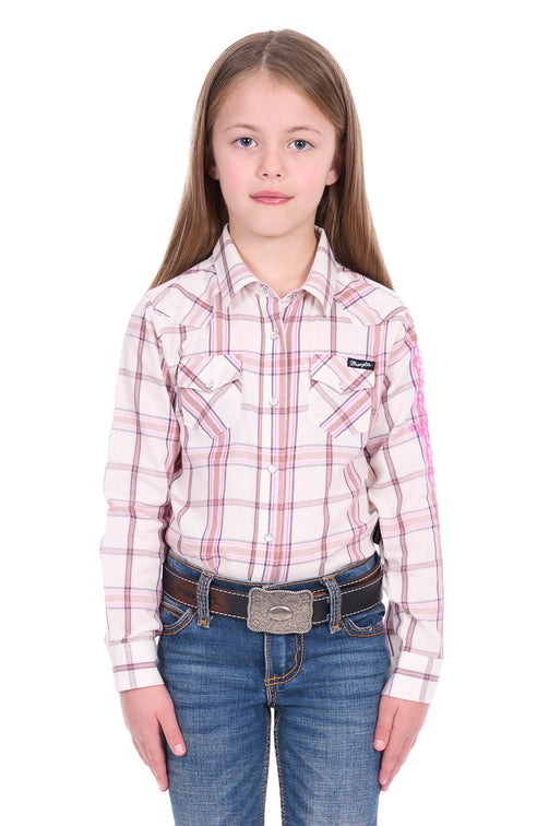 Girls Henley Logo Shirt [c:ivory/pink Size:4]