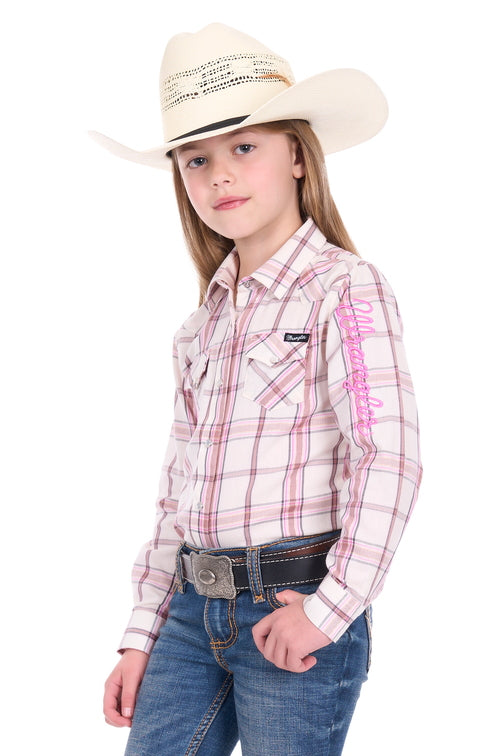 Girls Henley Logo Shirt [c:ivory/pink Size:4]