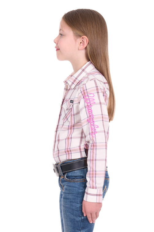 Girls Henley Logo Shirt [c:ivory/pink Size:4]