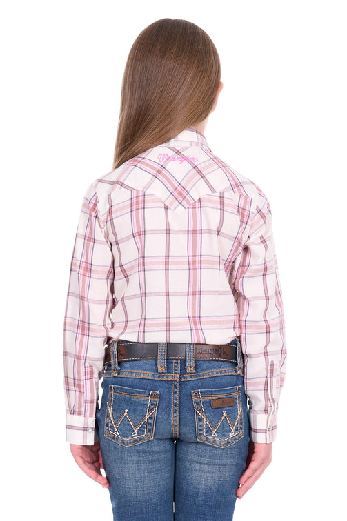 Girls Henley Logo Shirt [c:ivory/pink Size:4]