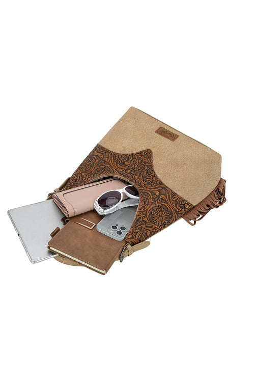 Tooled Fringe Shoulder Bag [c:camel/tan]