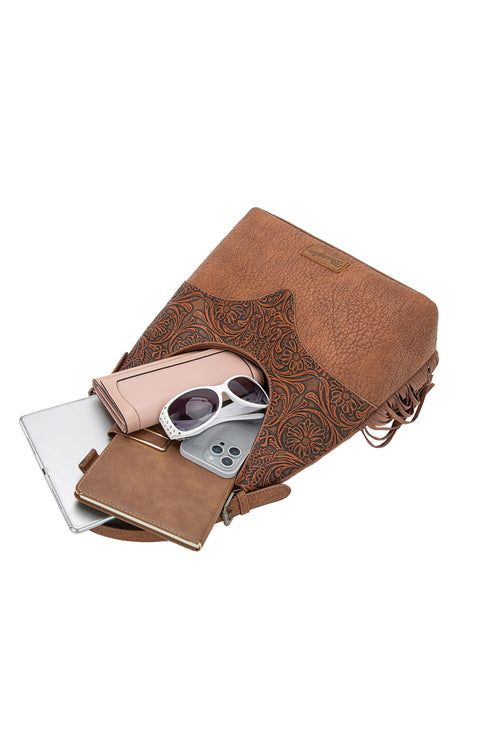 Tooled Fringe Shoulder Bag [c:tan]