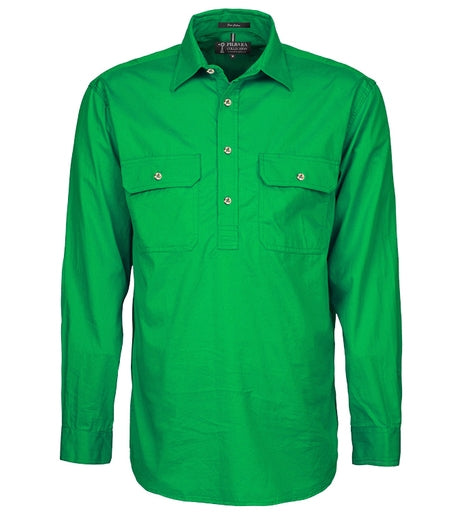 Pilbara Closed Front Shirt Emerald L/S XS