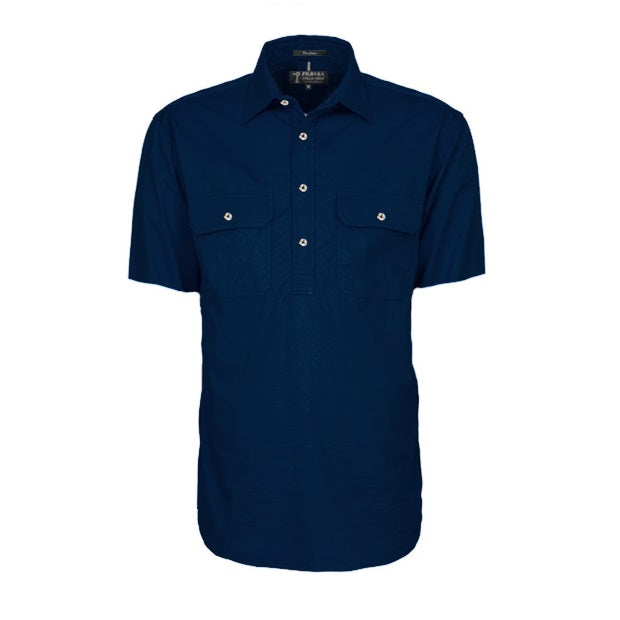 Pilbara Closed Front Shirt French Navy S/S XS