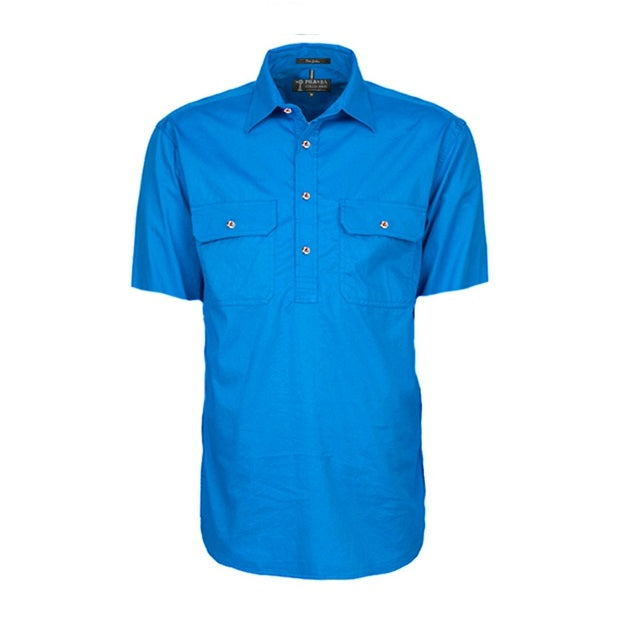 Pilbara Closed Front Shirt Lt Blue S/S XS