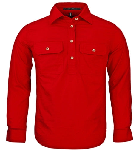 Pilbara Front Kids Shirt Red L/S 0