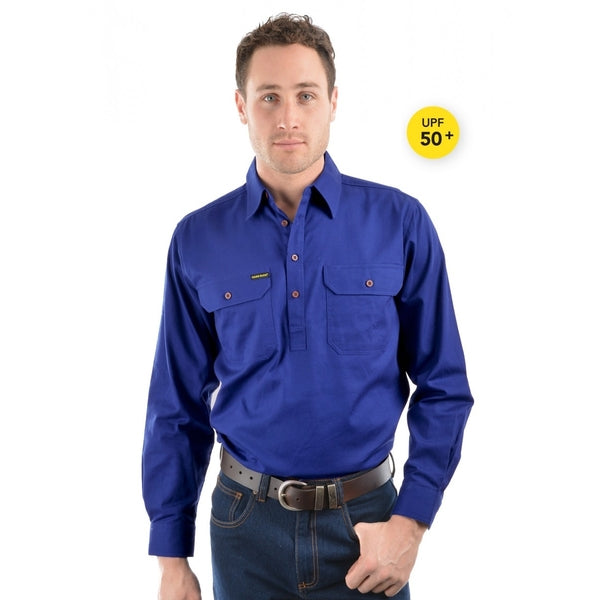 MENS HALF PLACKET LIGHT COTTON SHIRT ROYAL BLUE XS (Disc 09/23)