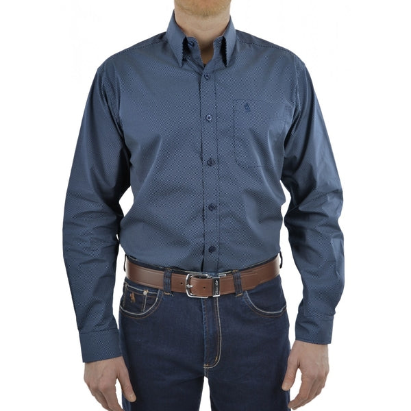 MENS OAKS 1-PKT L/S SHIRT NAVY/SPOTS S (Disc 07/24)